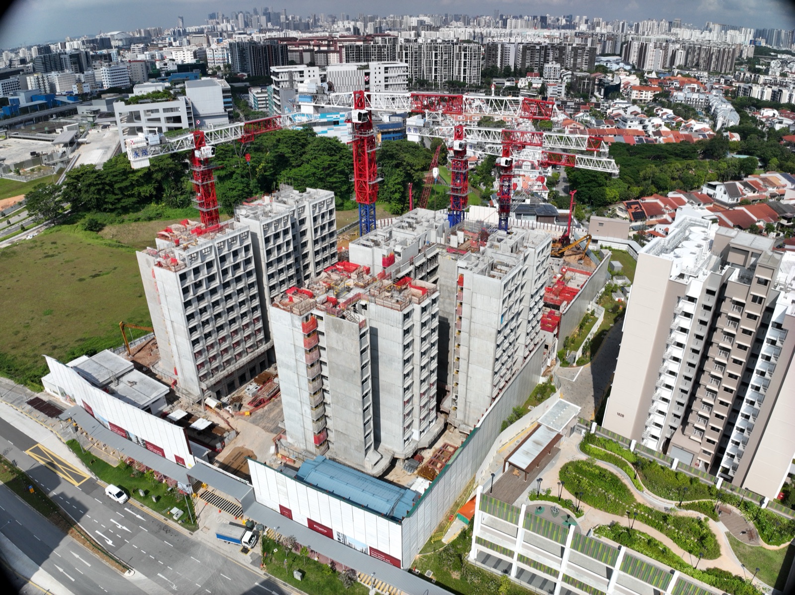 Tanjong Tree Residences towers under construction, aerial view